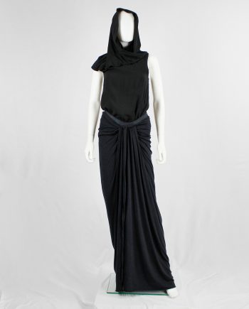 Rick Owens lilies black maxi skirt with fine pleated draping and front ties