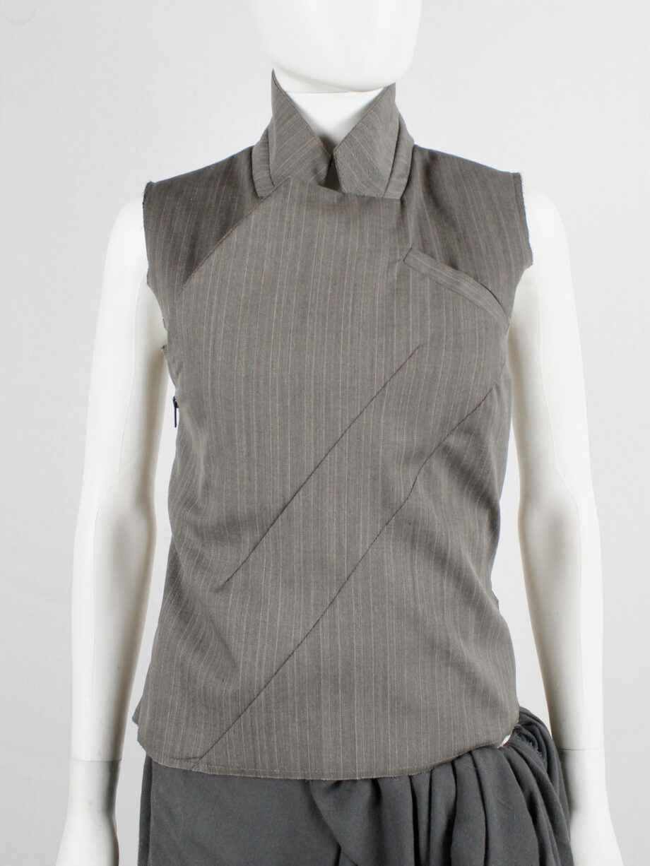 af Vandevorst brown pinstripe vest designed after a deconstructed men’s blazer fall 2016 (11)
