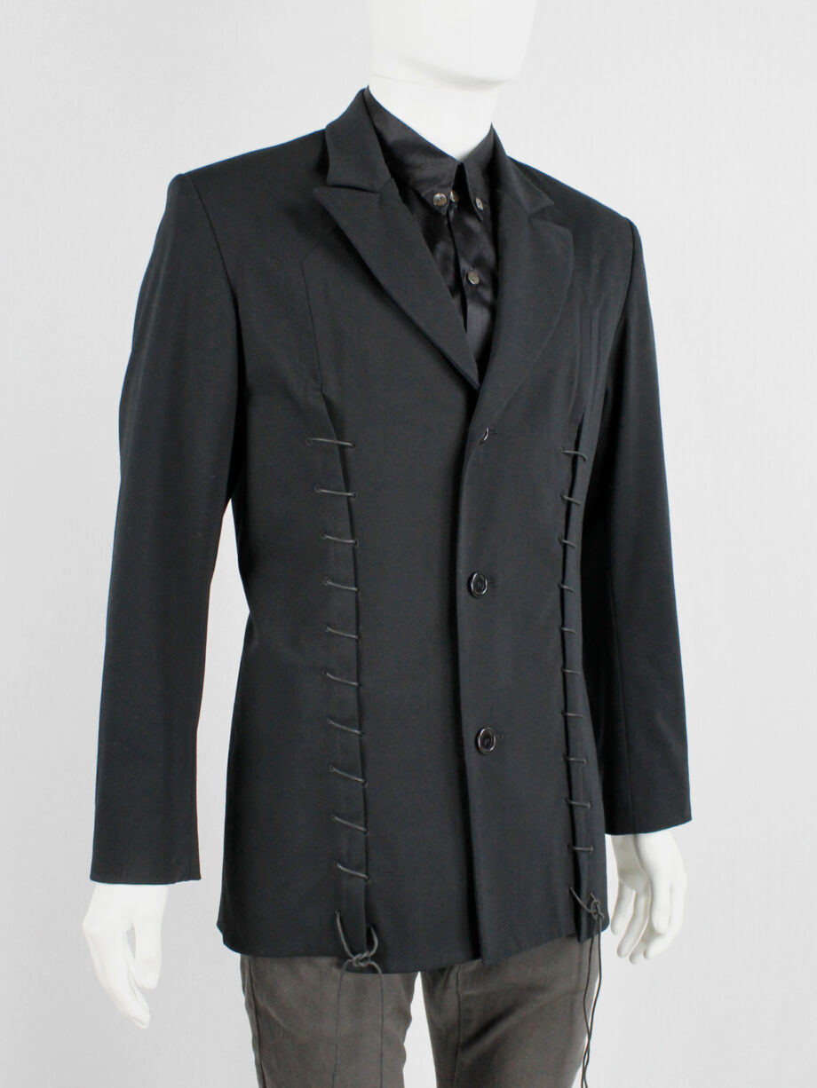 vaniitas Lieve Van Gorp black tailored blazer with two laced up front slits spring 2000 (17)
