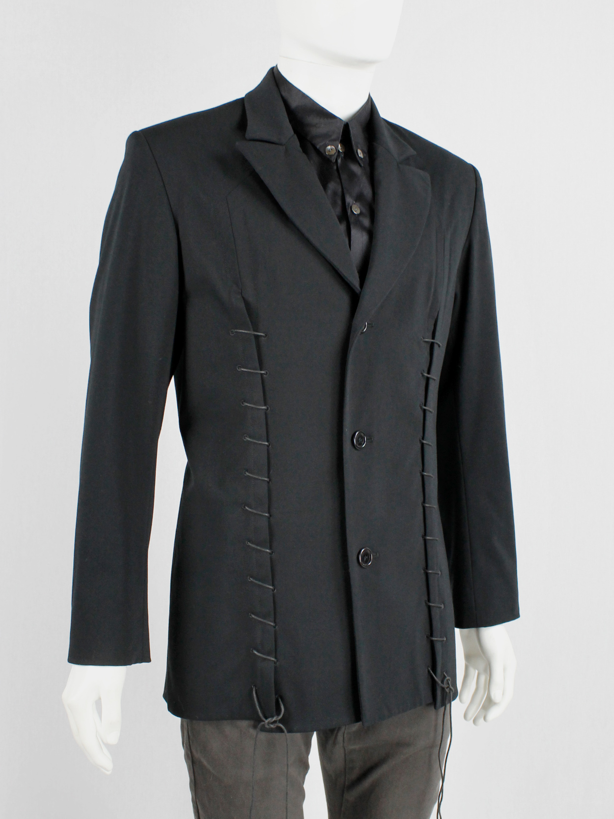 Lieve Van Gorp black tailored blazer with two laced up front slits ...