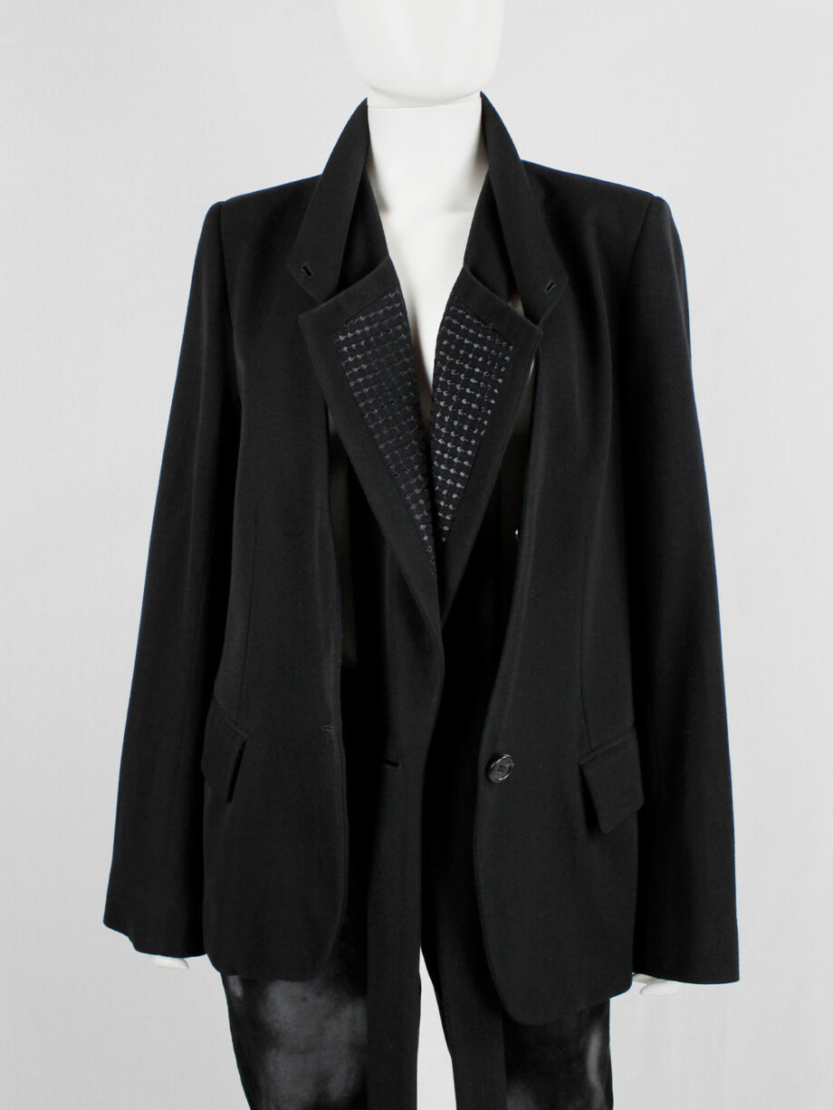 vintage Ann Demeulemeester black blazer with embroidered detacheable lapels spring 2015 (1)