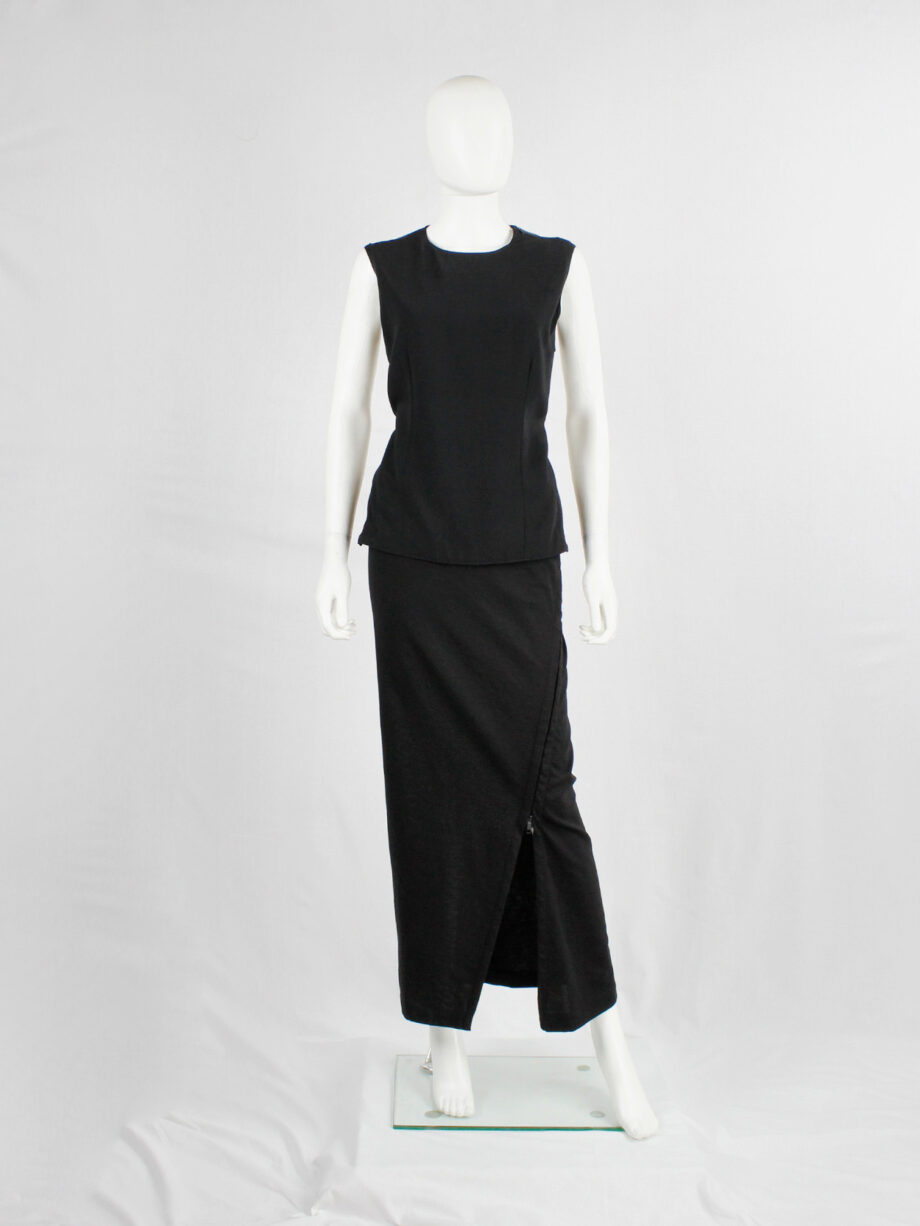 vintage Ann Demeulemeester black maxi skirt with diagonal zipper and adjustable slit fall 2012 (8)