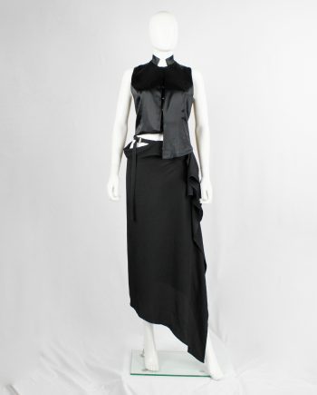 Ann Demeulemeester black asymmetric draped skirt with belted waist — spring 2004
