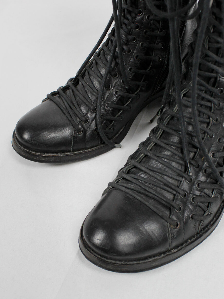 Ann Demeulemeester black tall triple lace boots with low heel fall 2008 (10)