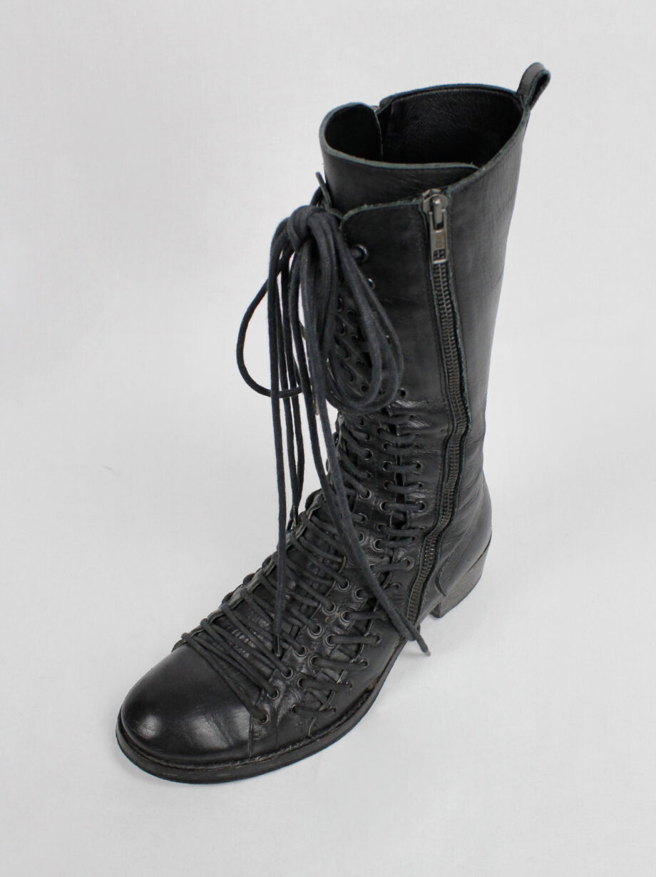 Ann Demeulemeester black tall triple lace boots with low heel fall 2008 (13)