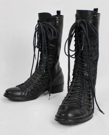 Ann Demeulemeester black tall triple lace boots with low heel (37.5) — fall 2008