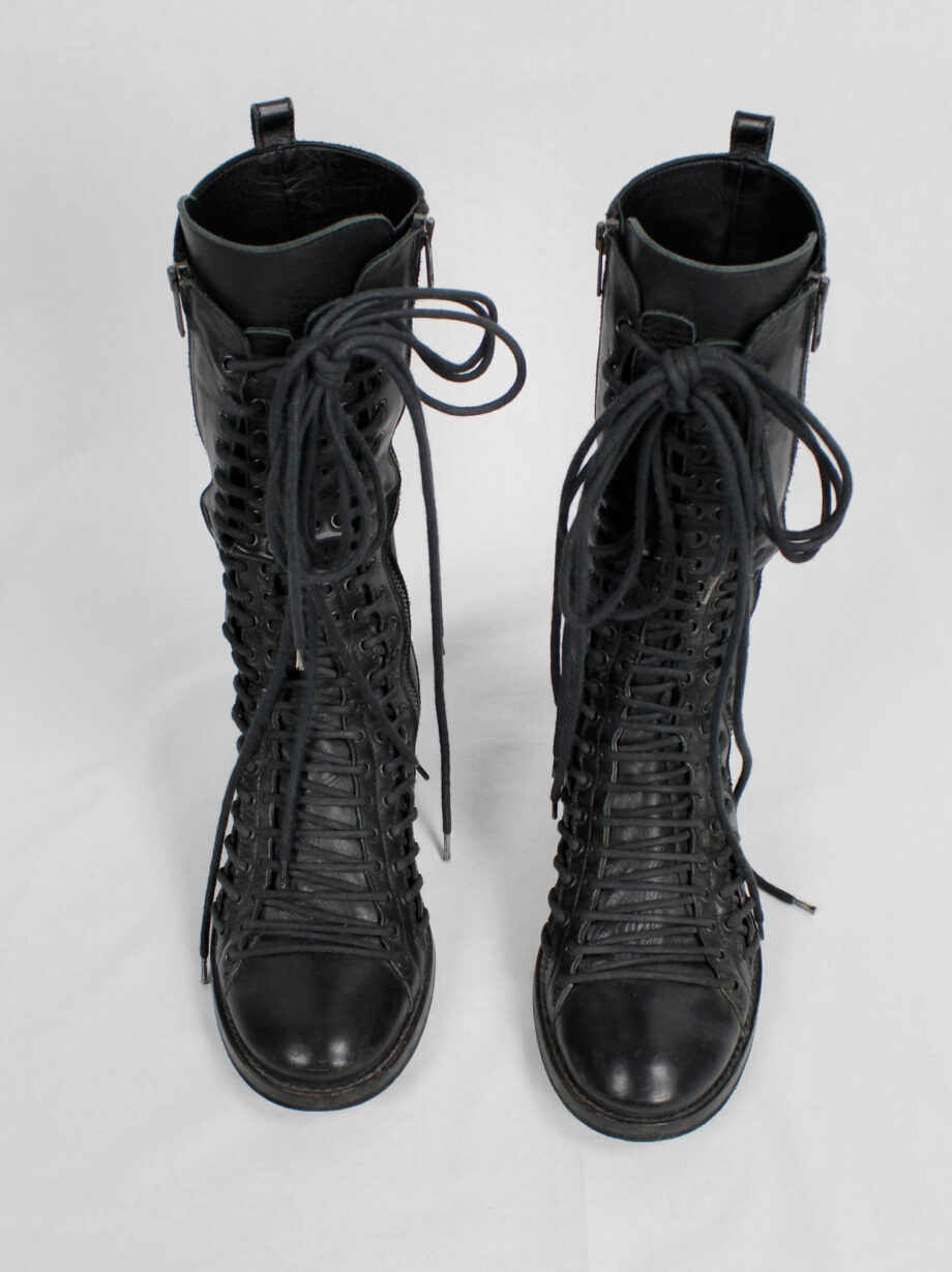 Ann Demeulemeester black tall triple lace boots with low heel fall 2008 (6)