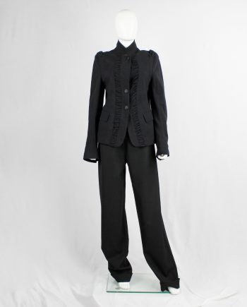 Ann Demeulemeester black victorian blazer with front ruching and woven buttons