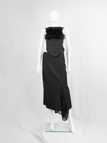 Comme des Garçons black maxi skirt with sheer torn lining coming ...