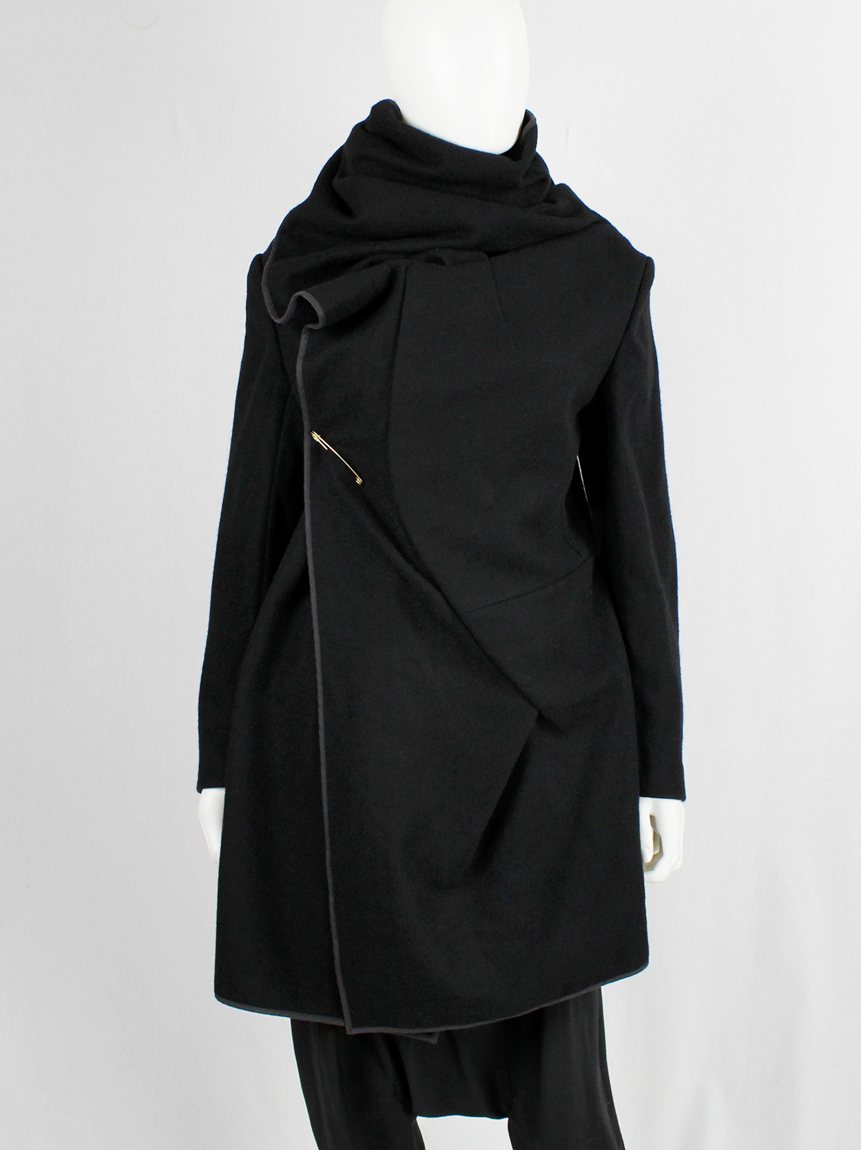 Comme des Garçons black wrapped shawl coat with cowl neck collar — fall ...