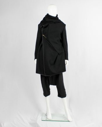 Comme des Garçons black wrapped shawl coat with cowl neck collar