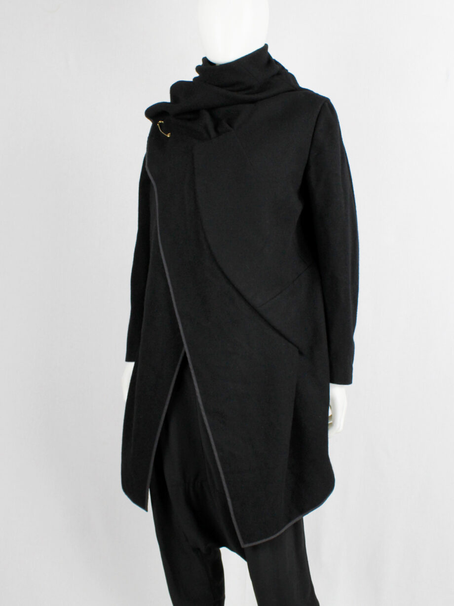 Comme des Garçons black wrapped shawl coat with cowl neck collar fall 1999 (11)