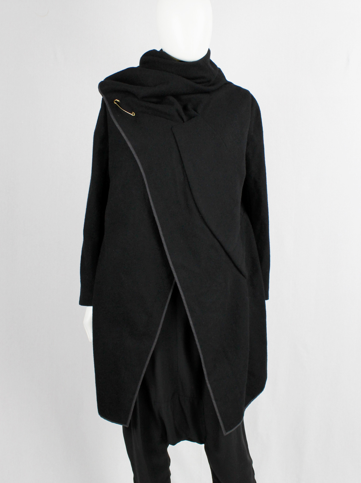 Comme des Garçons black wrapped shawl coat with cowl neck collar — fall ...