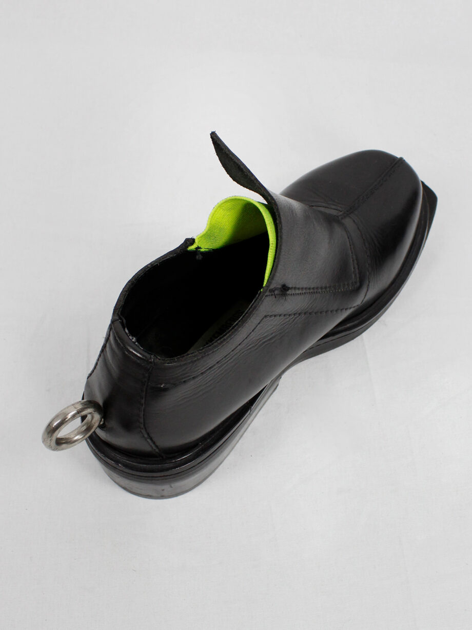 Dirk Bikkembergs black ankle boots with metal ring and neon elastic spring 1998 (10)