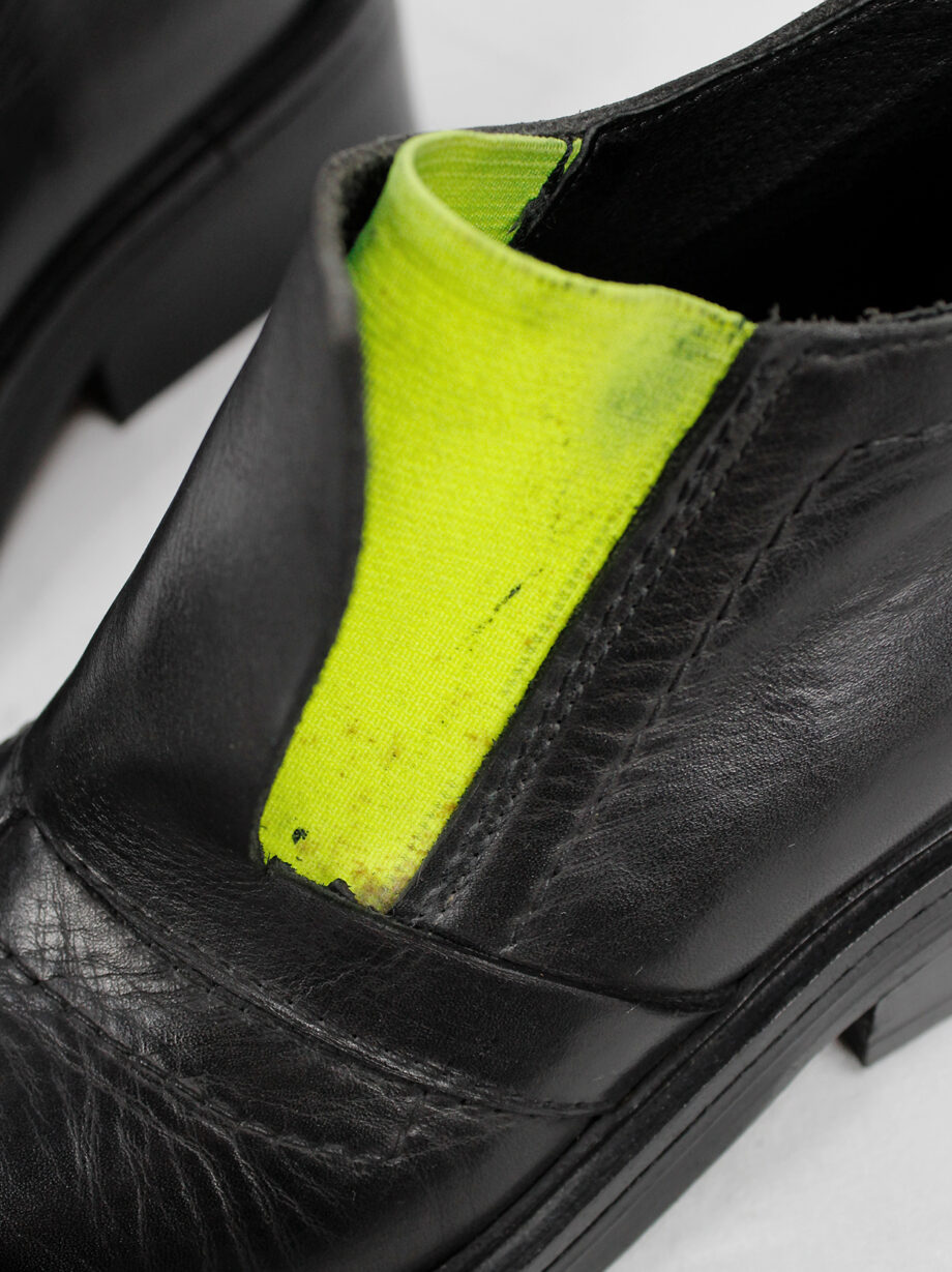 Dirk Bikkembergs black ankle boots with metal ring and neon elastic spring 1998 (13)