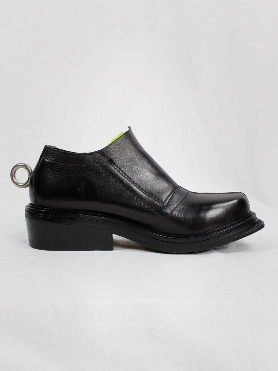 Dirk Bikkembergs black ankle boots with metal ring and neon elastic spring 1998 (2)