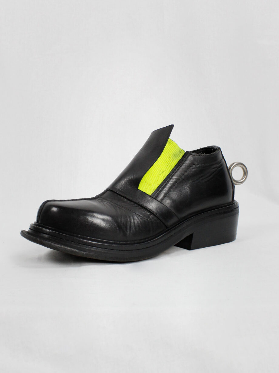 Dirk Bikkembergs black ankle boots with metal ring and neon elastic spring 1998 (20)