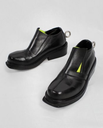 Dirk Bikkembergs black ankle boots with metal ring and neon elastic (41) — spring 1998