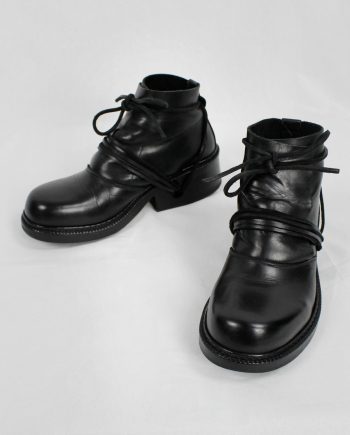 Dirk Bikkembergs black boots with flap and laces through the heel (38) — fall 1994