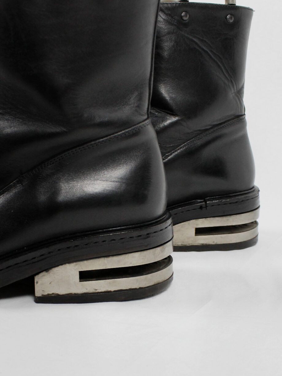 Dirk Bikkembergs black tall boots with metal slit heel and metal pulls 1990s 90s (15)
