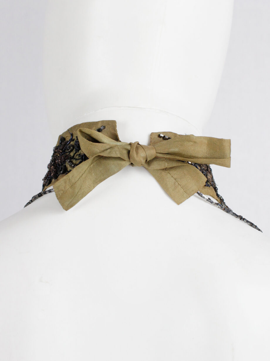 Dries Van Noten brown silk choker with floral embroidery and beaded strands 1980s 80s (12)