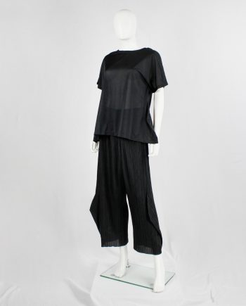 Issey Miyake Pleats Please black wide trousers with 3D triangles at the hem