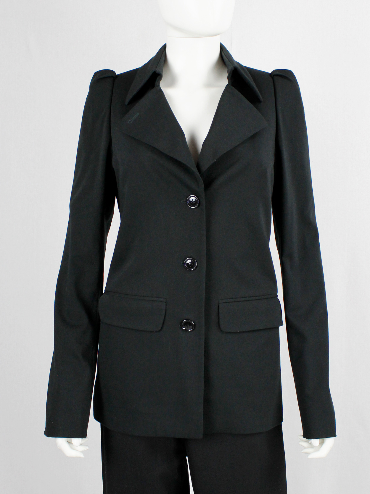 Lieve Van Gorp black tailored blazer with high collar and puffy ...