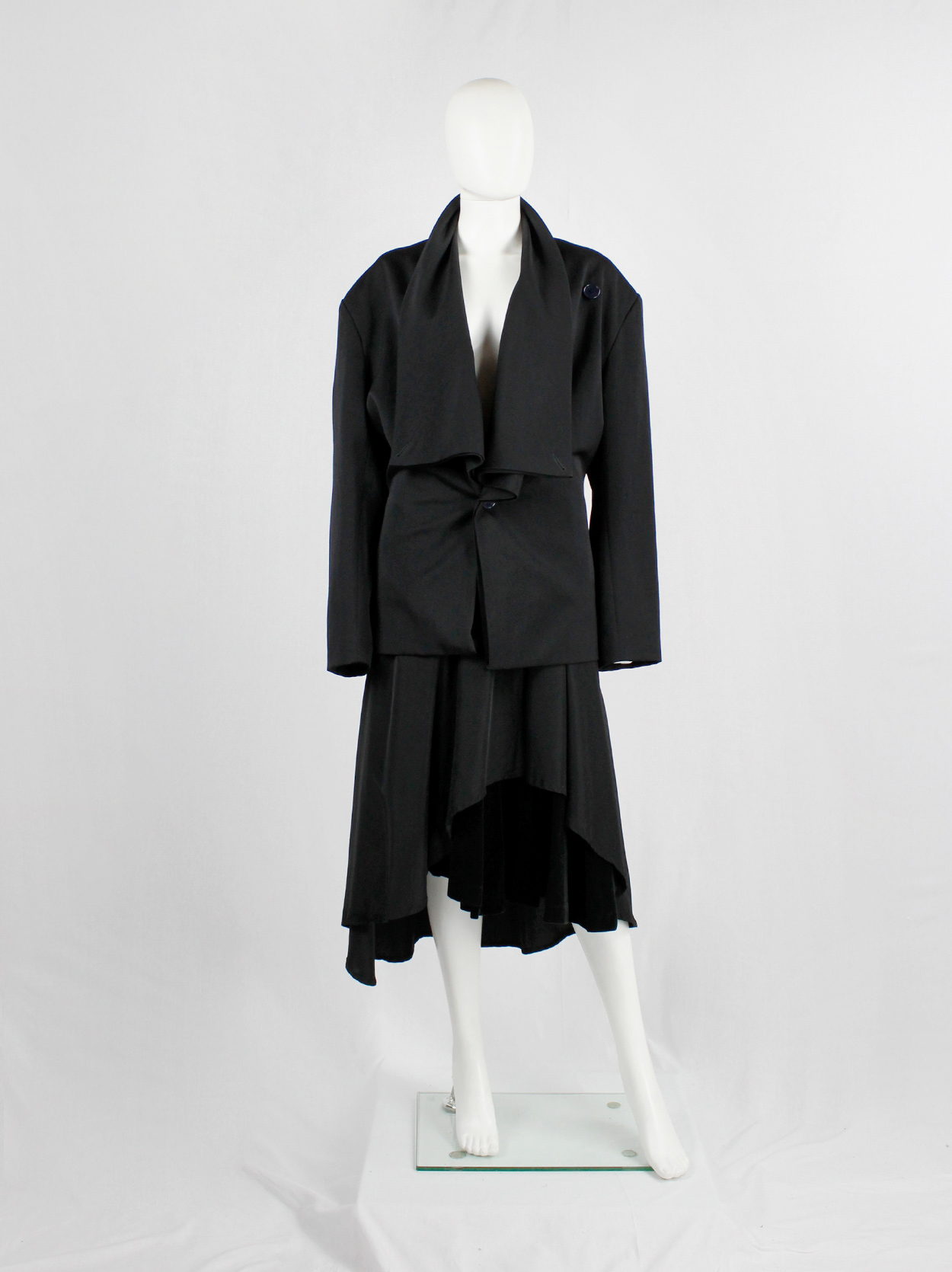 Yohji Yamamoto black asymmetric jacket with double folded draped front ...