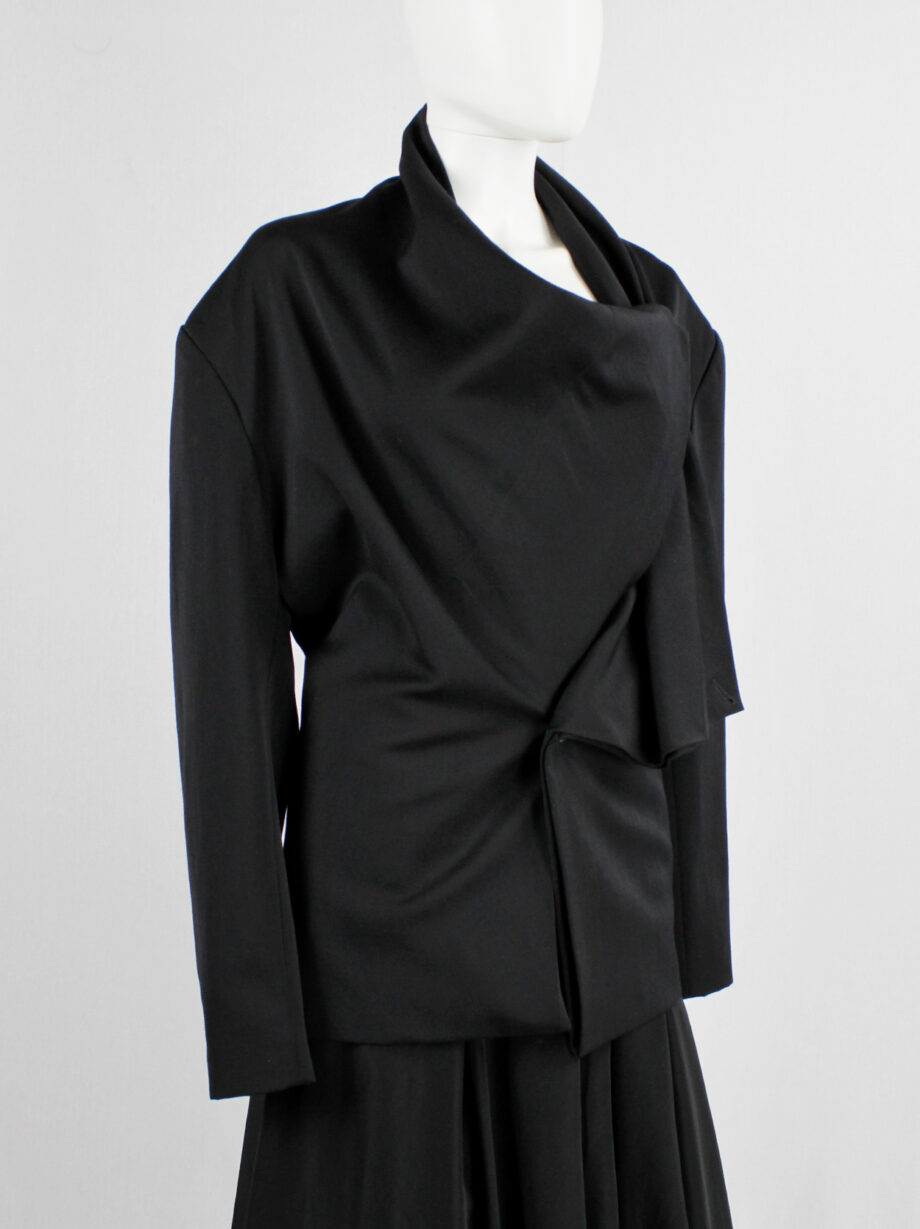 Yohji Yamamoto black asymmetric jacket with double folded draped front panels 1980s (14)