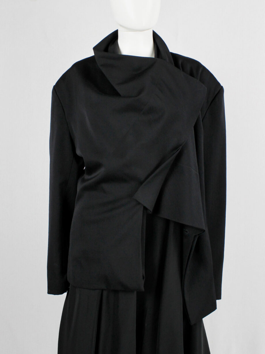 Yohji Yamamoto black asymmetric jacket with double folded draped front panels 1980s (2)