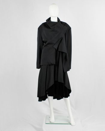 Yohji Yamamoto black asymmetric jacket with double folded draped front panels — 1980's