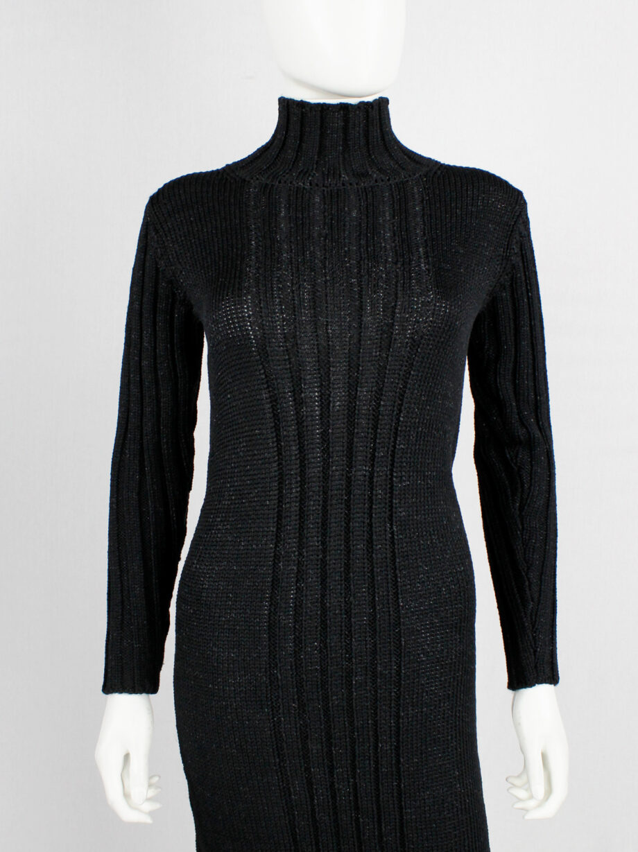 Y’s Yohji Yamamoto black knit dress with ribbed front and turtleneck (1)