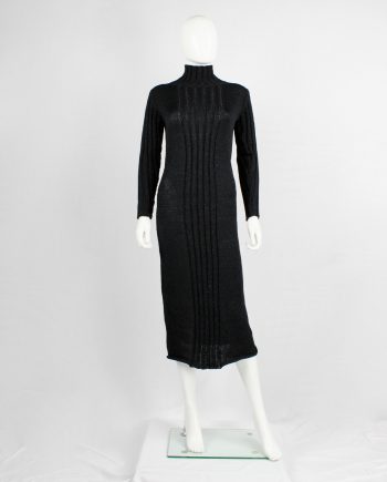 Y's Yohji Yamamoto black knit dress with ribbed front and turtleneck