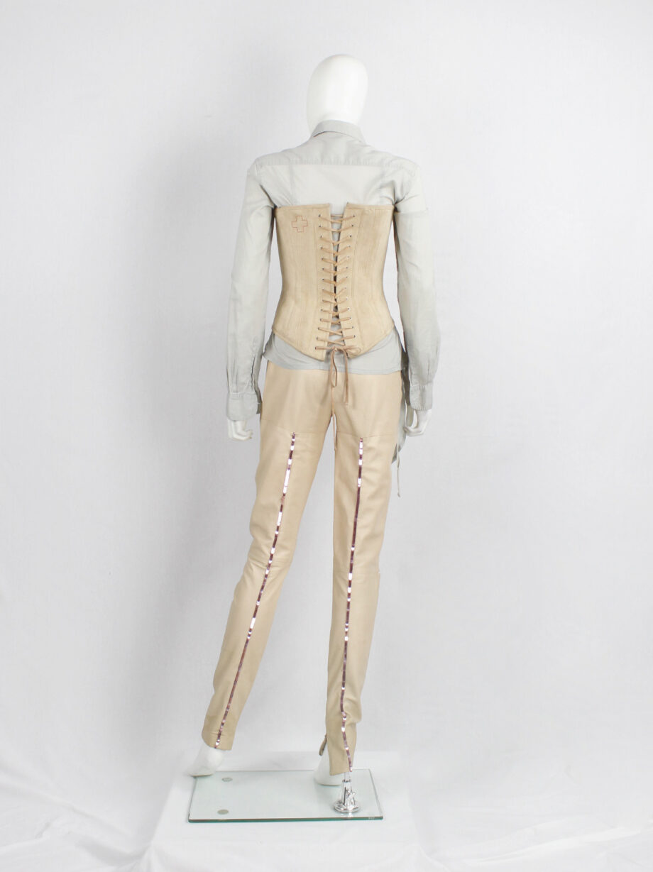 A.F. Vandevorst beige suede corset with front zipper and back lacing — spring 2000