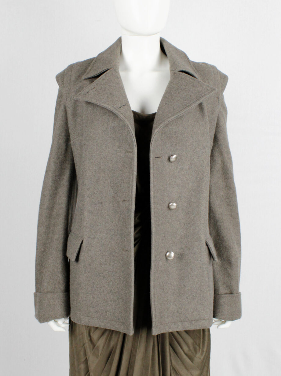 af Vandevorst brown military coat with silver buttons and detachable sleeves fall 1999 (1)