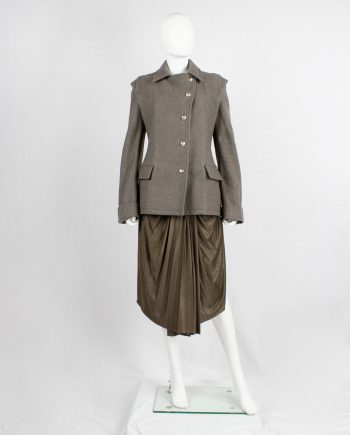 A.F. Vandevorst brown military coat with silver buttons and detachable sleeves — fall 1999