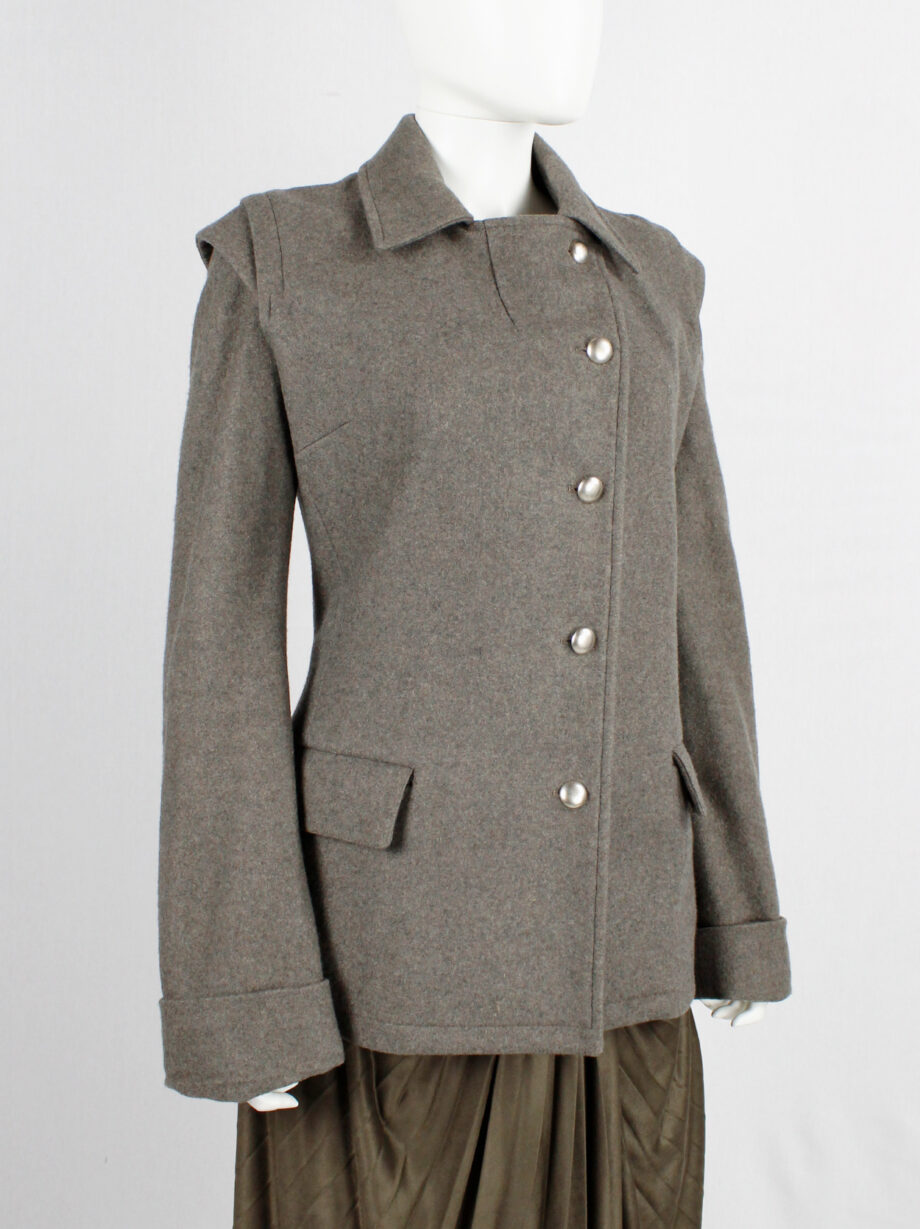 af Vandevorst brown military coat with silver buttons and detachable sleeves fall 1999 (8)