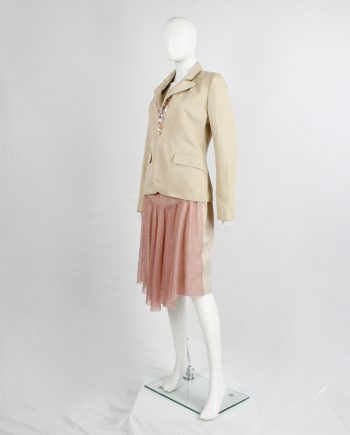A.F. Vandevorst pink printed skirt with beige back and camel leather belt — spring 2005