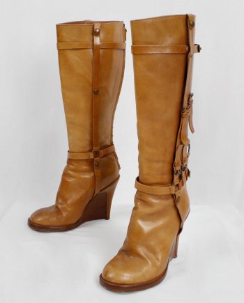 A.F. Vandevorst tall cognac boots with leather horse bit straps (39,5) — fall 2011