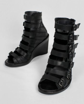 Ann Demeulemeester Blanche black wedge sandals with buckle belts (39)