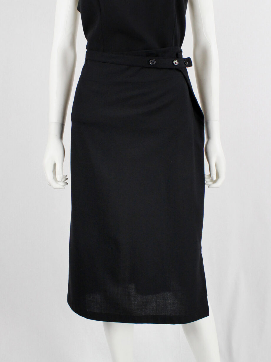 vintage Ann Demeulemeester black midi-skirt with buttoned wrap detail and side slit (3)
