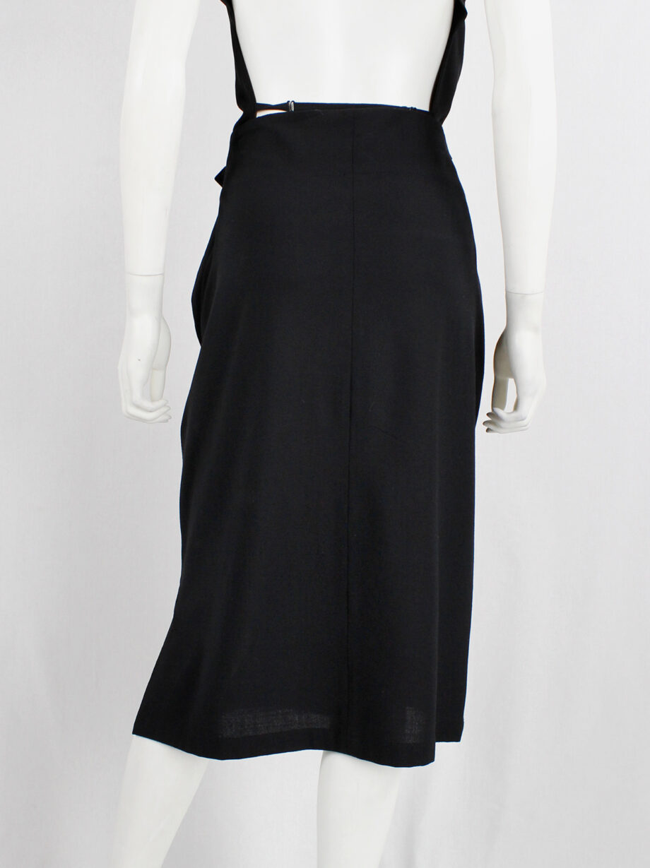 Ann Demeulemeester black midi-skirt with buttoned wrap detail and side ...