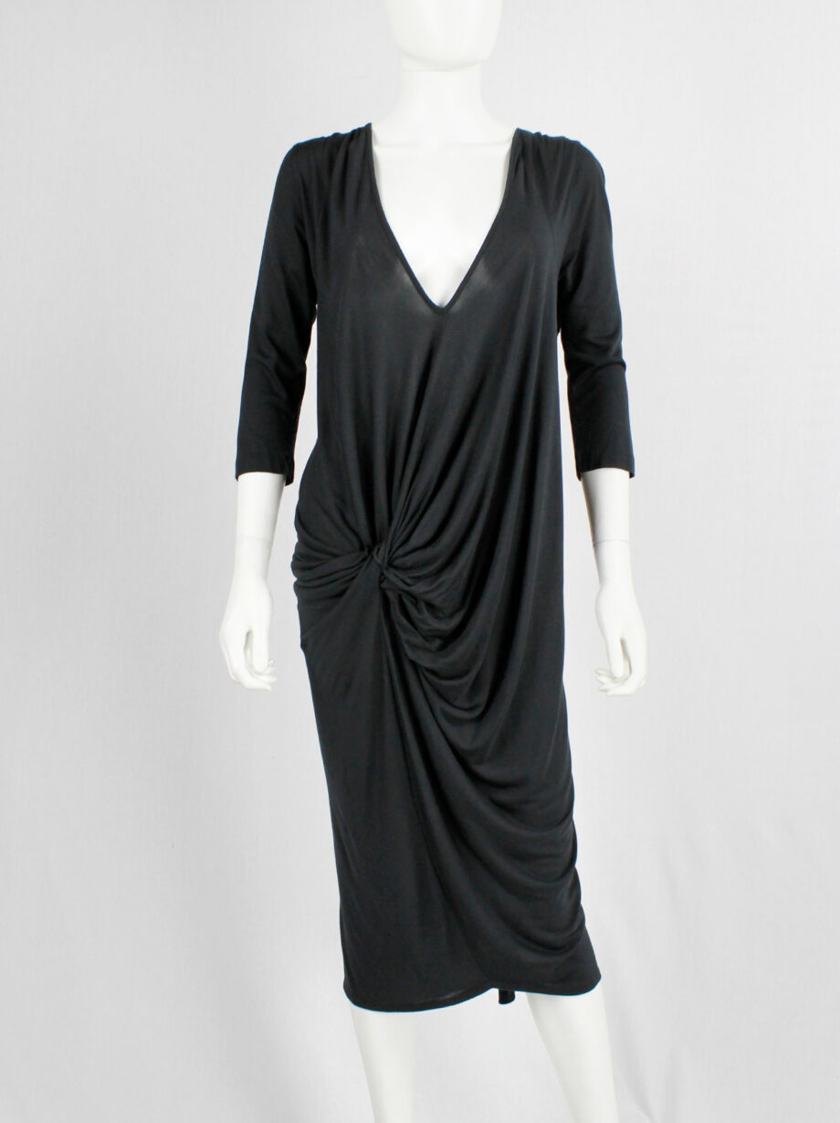 A.F. Vandevorst black midi dress with cape and gathered at the front in a twist (1)