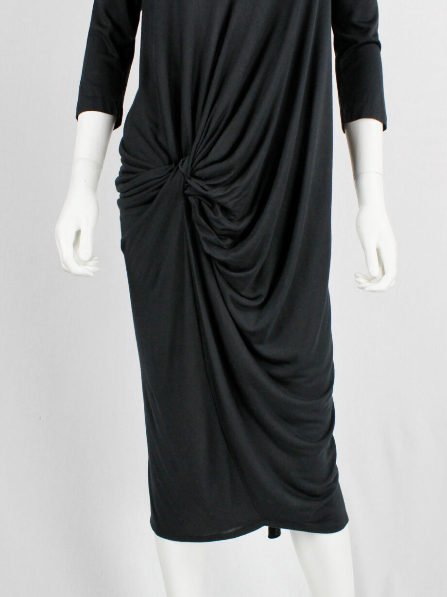 A.F. Vandevorst black midi dress with cape and gathered at the front in a twist (3)