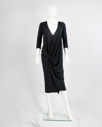A.F. Vandevorst black midi dress with cape and gathered at the front in a twist