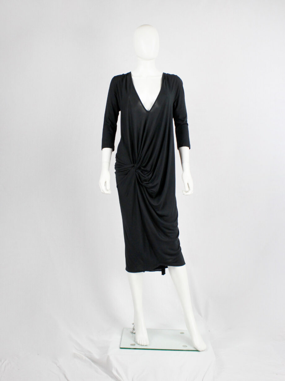 A.F. Vandevorst black midi dress with cape and gathered at the front in a twist (4)