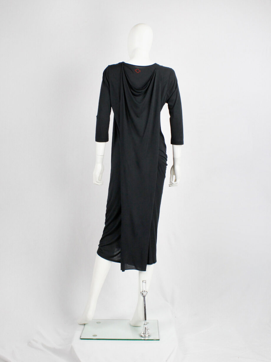A.F. Vandevorst black midi dress with cape and gathered at the front in a twist (8)