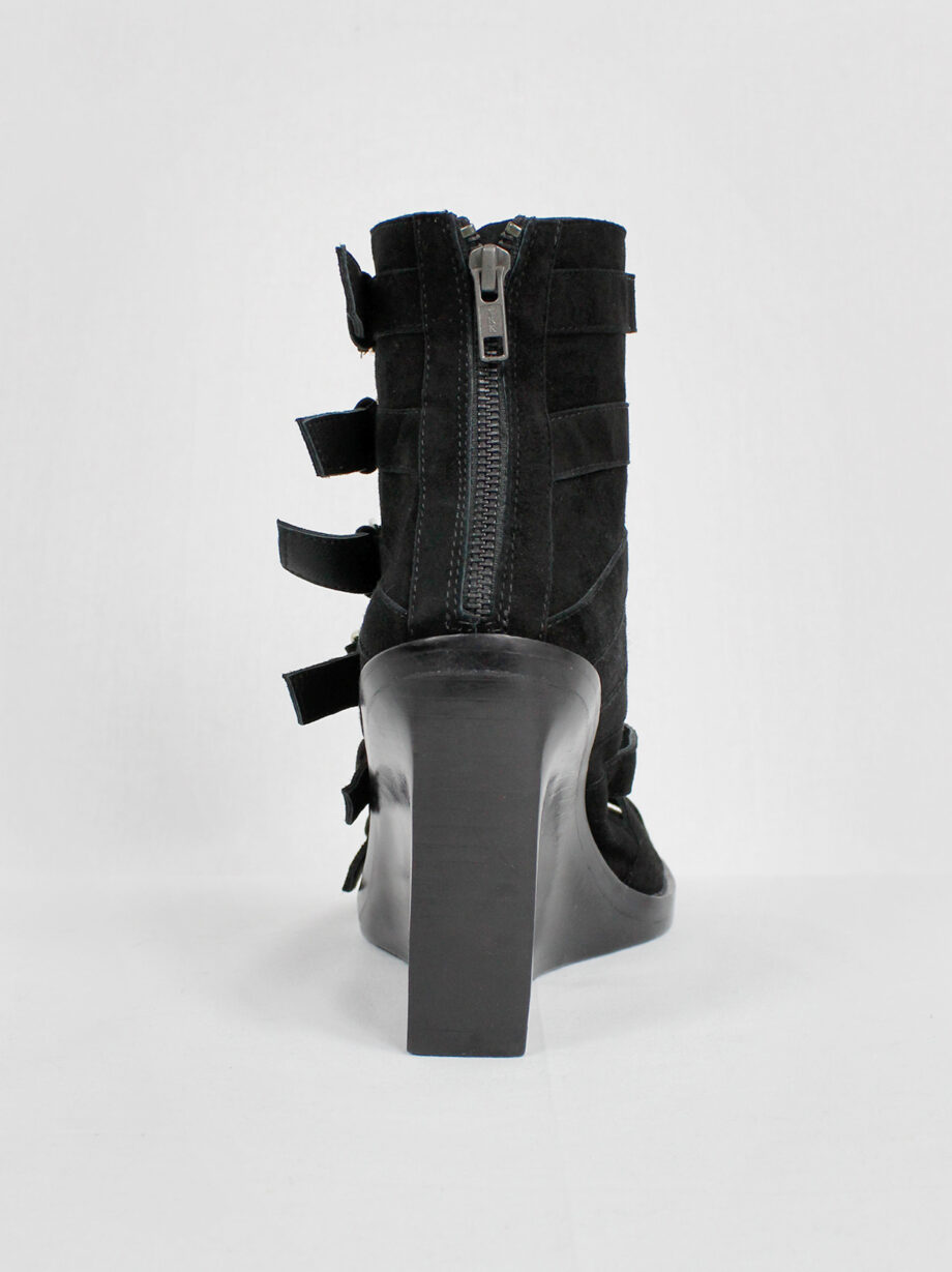 Ann Demeulemeester Blanche black suede wedge sandals with buckle