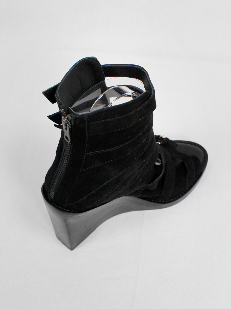 Ann Demeulemeester Blanche black suede wedge sandals with buckle belts (17)