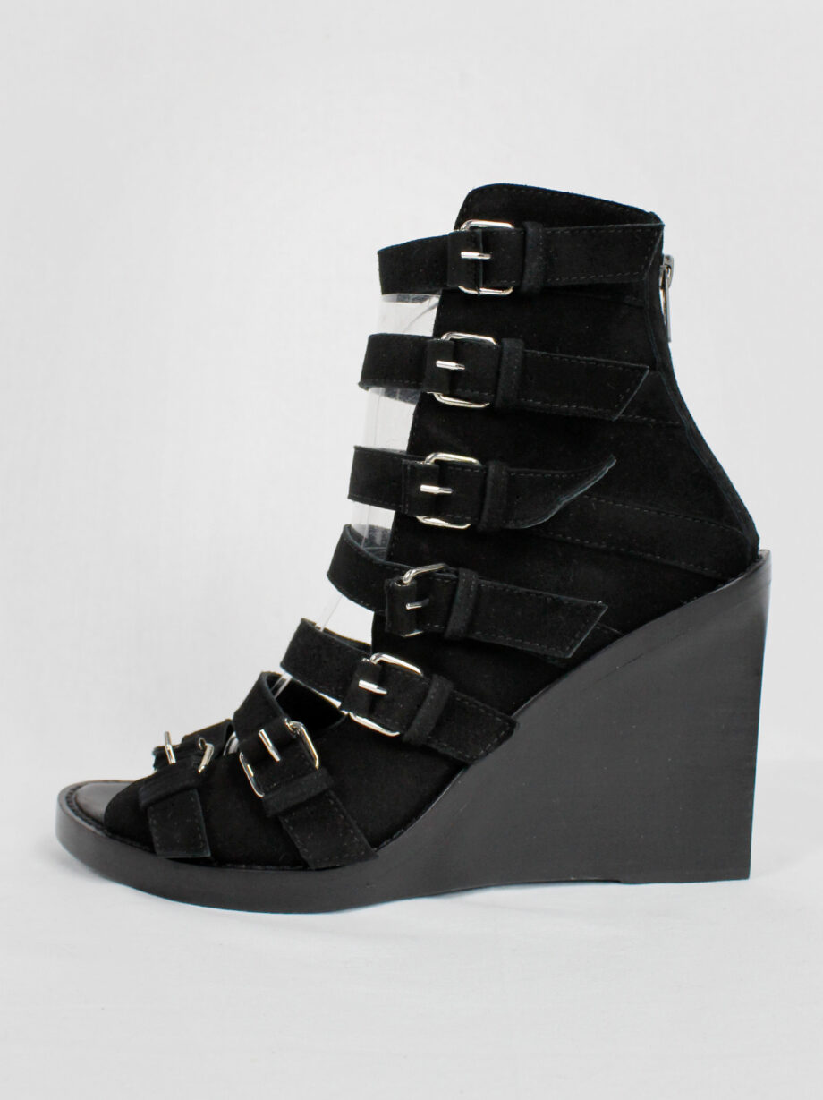 Ann Demeulemeester Blanche black suede wedge sandals with buckle belts (4)